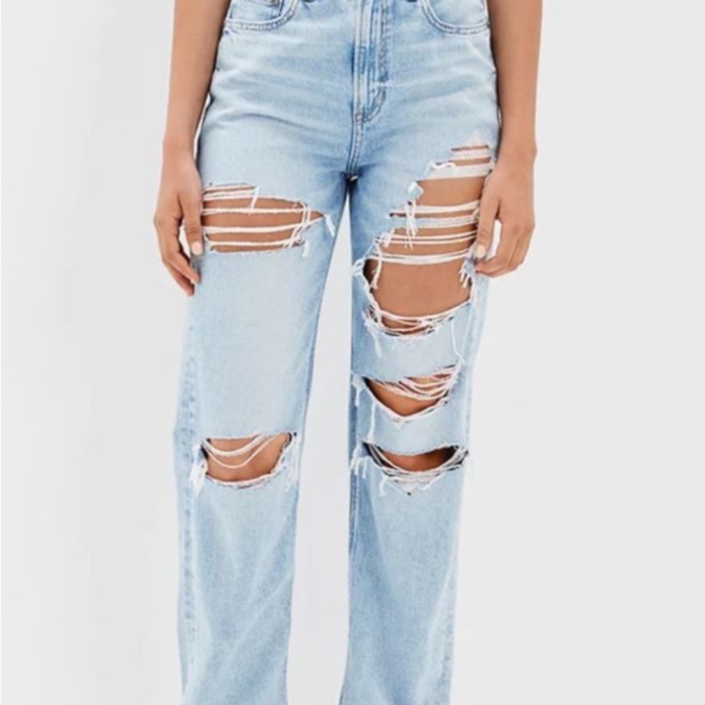 American Eagle Baggy Distressed Light Blue Women's Jeans
